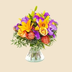 BOUQUET ROND ORANGE ET VIOLET