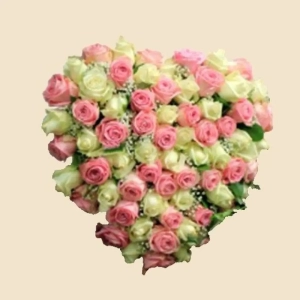 COEUR ROSE BLANC ET VERT ANIS
