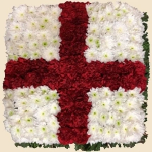 COURONNE PERSONNALISEE CROIX FLEURS ROUGES ET BLANCHES