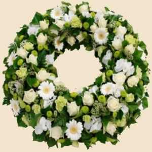 COURONNE A PLAT BLANCHE ET VERTE DE SAISON
