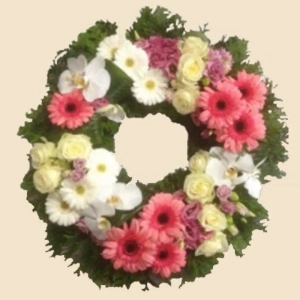 COURONNE A PLAT ROSE ET BLANCHE PAR MASSE