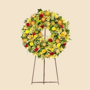 COURONNE SUR TREPIED JAUNE ET ROUGE 2