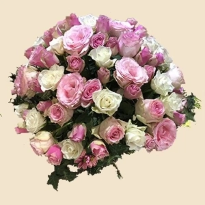 COUSSIN ROND ROSE ET BLANC