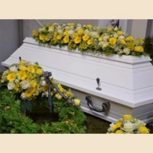 DESSUS DE CERCUEIL JAUNE BLANC ET VERT